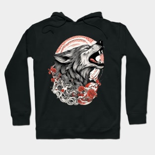 Vintage Japanese Tattoo Art Howling Wolf Hoodie